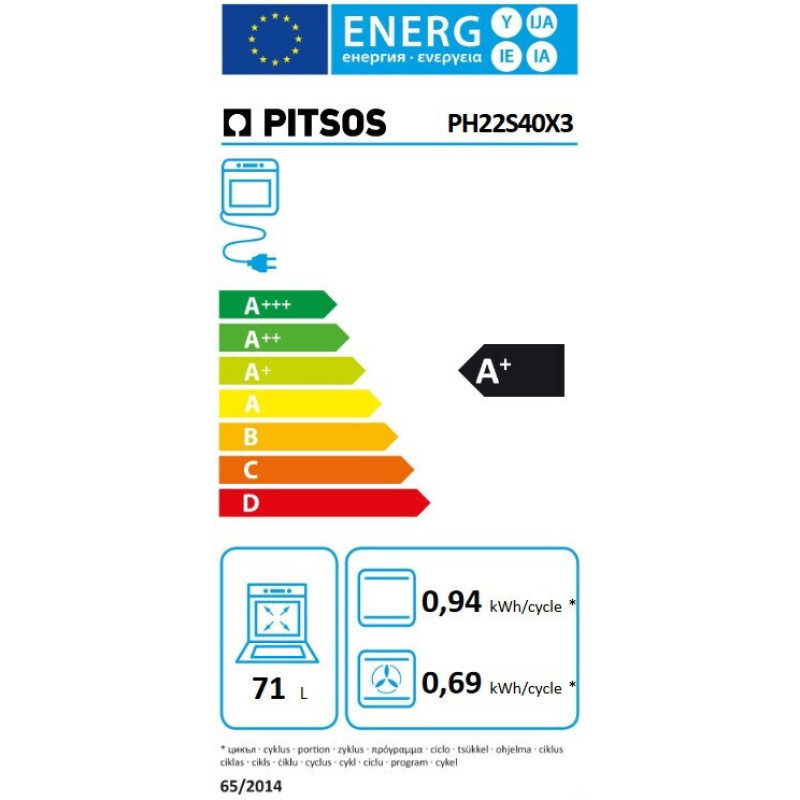 Pitsos PH22S40X3 Φούρνος άνω Πάγκου 71lt χωρίς Εστίες Π59.4εκ. Inox  με λειτουργία επιπρόσθετου ατμού ThermoFlow Steam
