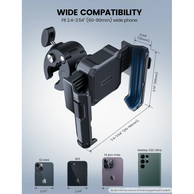 Lamicall BP09 Βάση Κινητού για Τιμόνι - Κατάλληλη για Χρήση με Κάμερα Μαύρη 