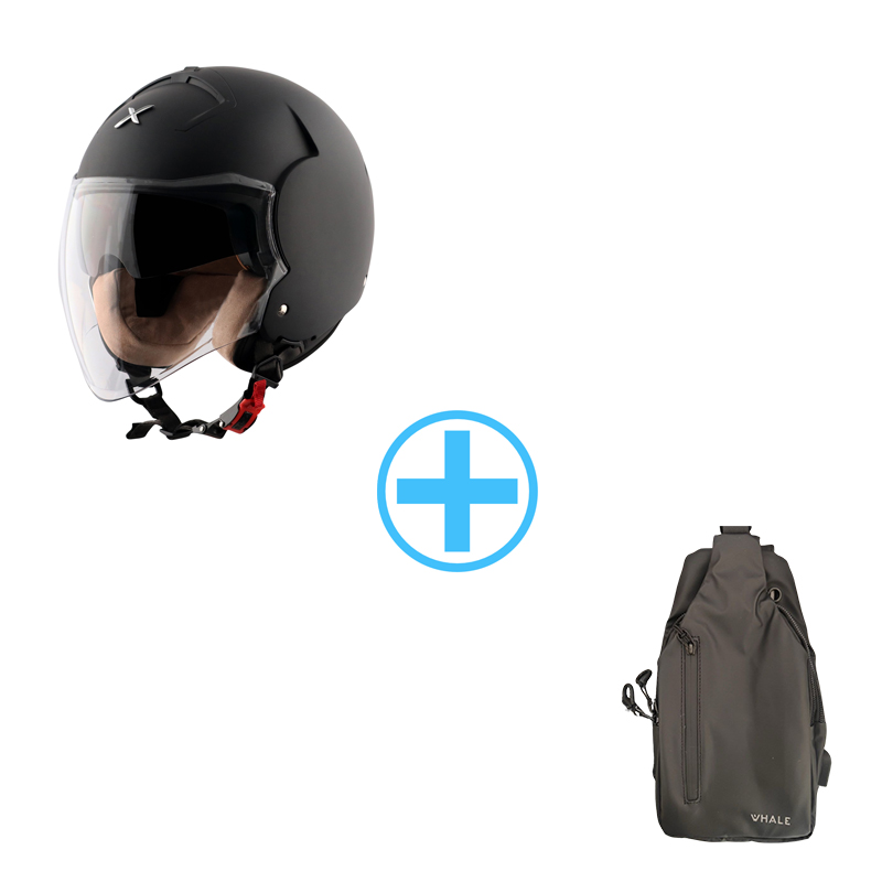 Axor Striker SC Black Dull Κράνος Μηχανής Jet ECE 22.06 1150gr με Sunvisor Μαύρο Μάτ SIZE LARGE + Δώρο crossbody τσάντα 