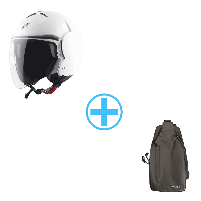 Axor Striker White Gloss Κράνος Μηχανής Jet ECE 22.06 1150gr με Sunvisor SIZE LARGE + Δώρο crossbody τσάντα