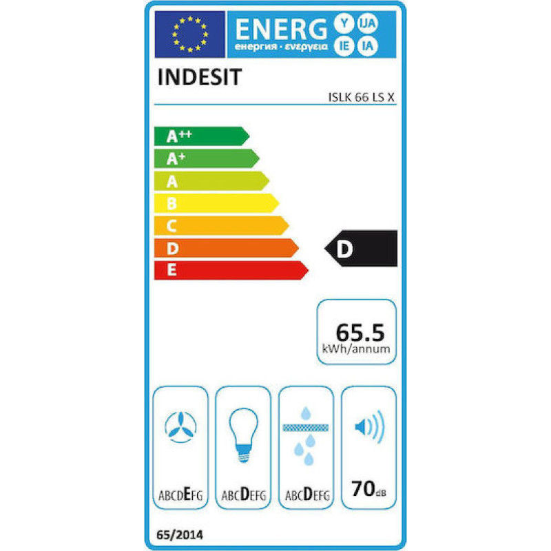 Indesit ISLK 66 LS X Ελεύθερος Απορροφητήρας 60cm Inox D