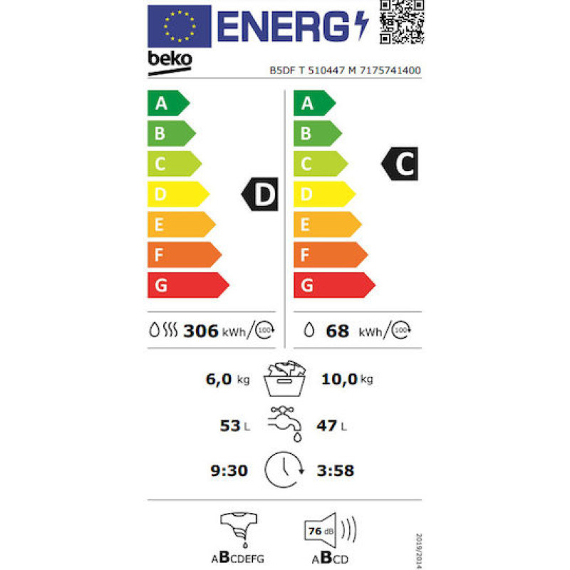Beko B5DF T 510447 M Πλυντήριο-Στεγνωτήριο Ρούχων 10kg/6kg 1400 Στροφές Grey