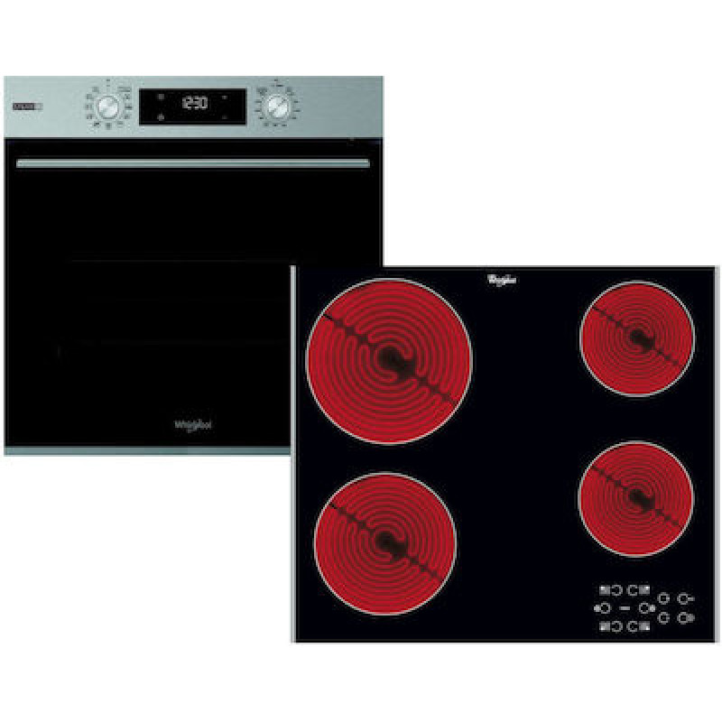 Whirlpool OMK58HR0X & AKT8090NE Φούρνος άνω Πάγκου 71lt με Κεραμικές Εστίες Π59.5εκ. Inox