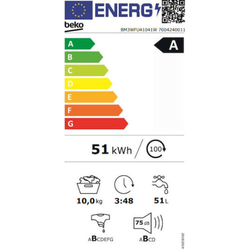 Beko BM3WFU41041W Πλυντήριο Ρούχων 10kg 1400 Στροφών 