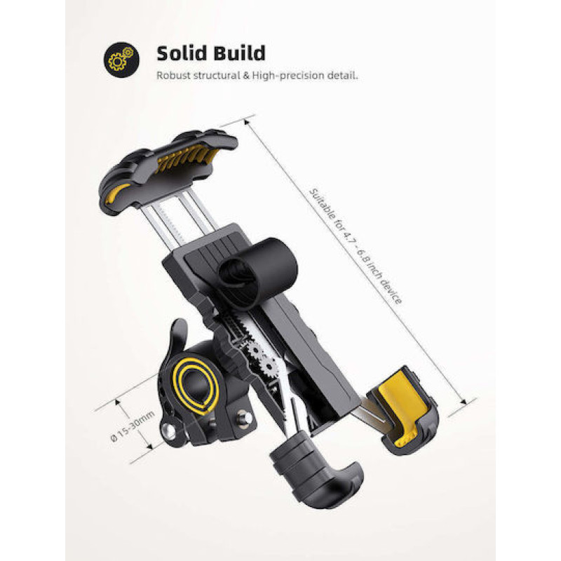 Lamicall BM02 Βάση Κινητού Μοτοσυκλέτας με Ρυθμιζόμενο Βραχίονα 4.7-6.8" για το Τιμόνι Μαύρη - Κίτρινη