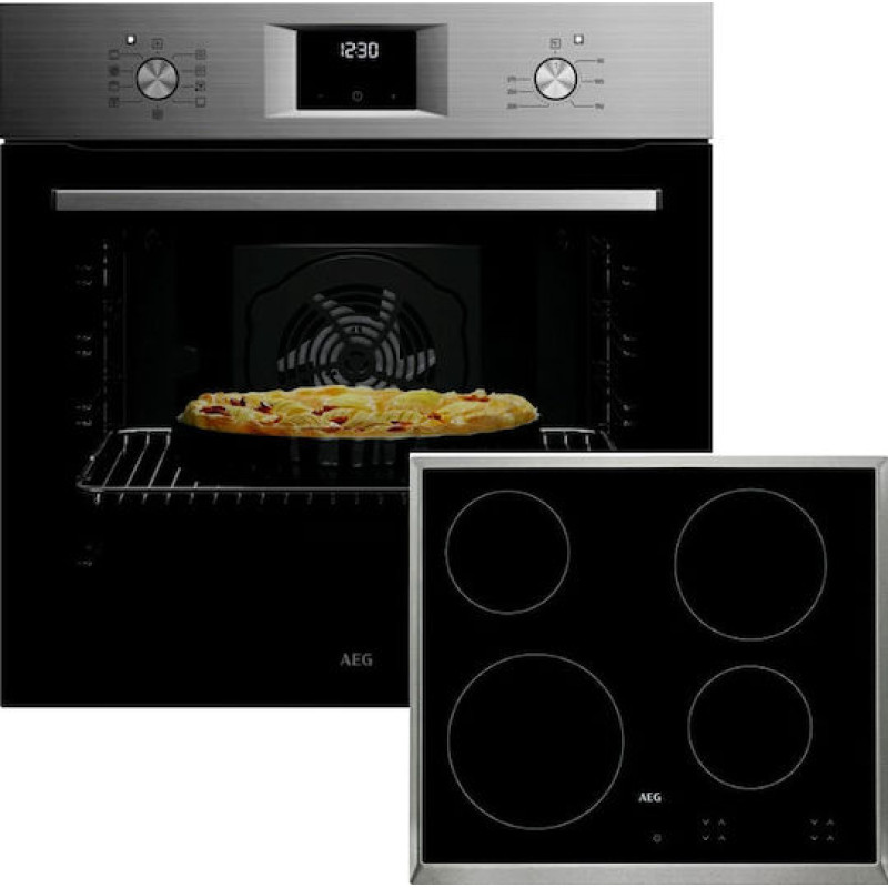 AEG ΣΕΤ OA5AB21SM & HK624000XB Φούρνος άνω Πάγκου 72lt με Κεραμικές Εστίες Π56εκ. Μαύρος