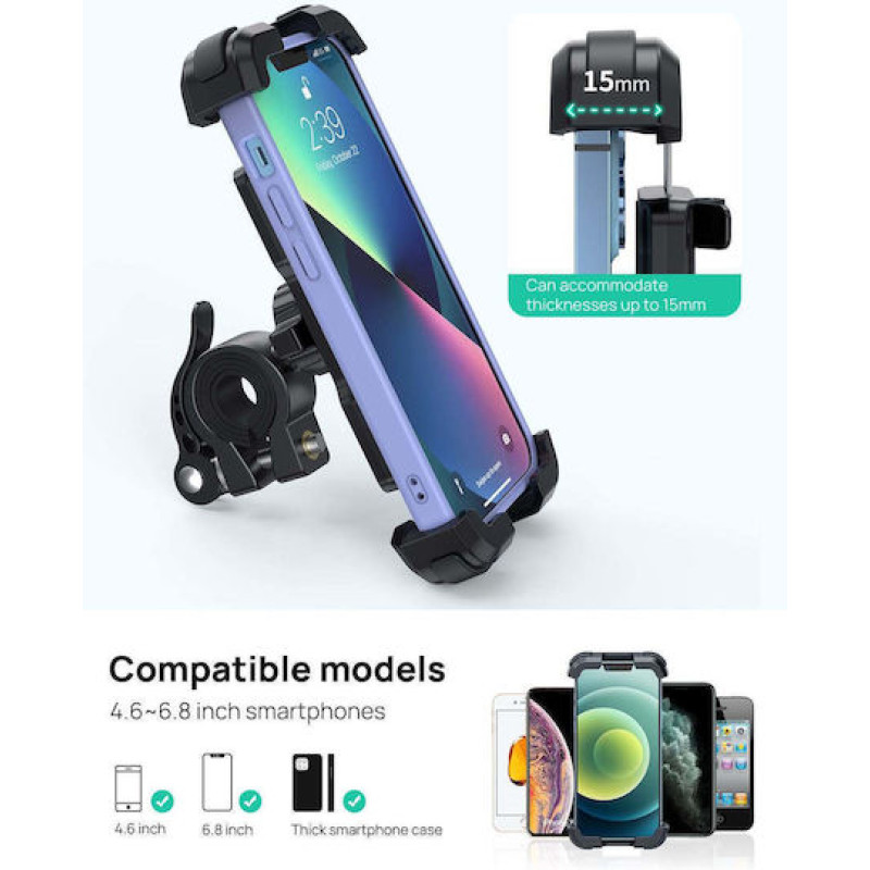 Lamicall BP08 Βάση Κινητού Μοτοσυκλέτας με Ρυθμιζόμενο Βραχίονα για τον Καθρέπτη