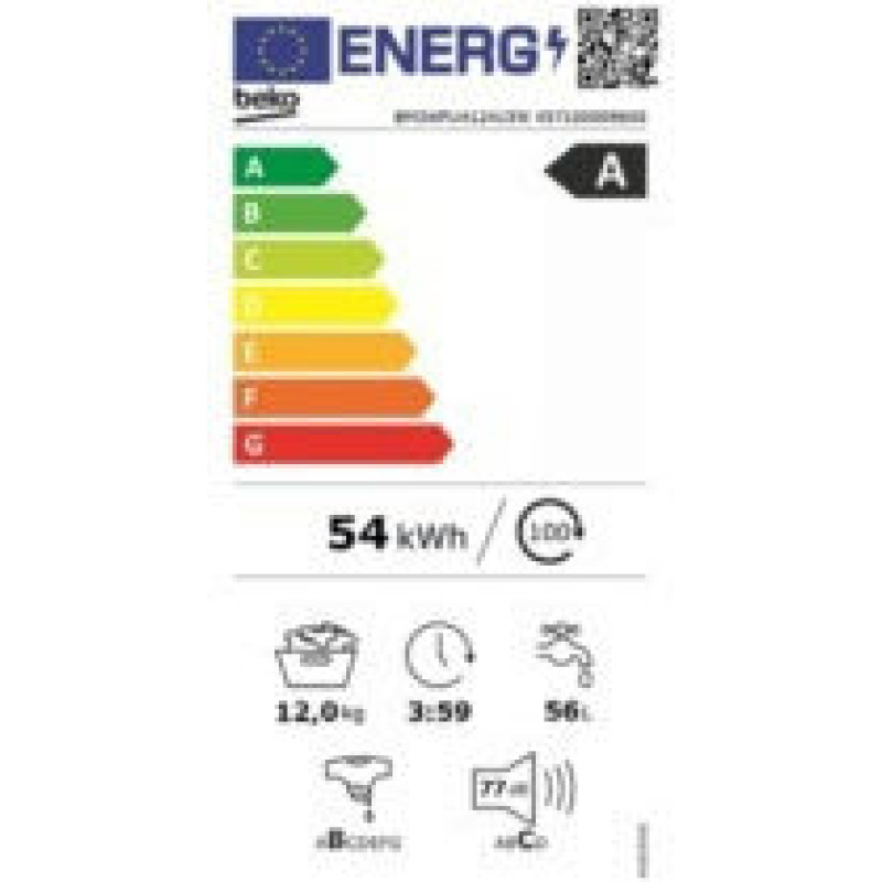 Beko BM3WFU412415W Πλυντήριο Ρούχων 12kg με Τεχνολογία Ατμού 1400 Στροφών 