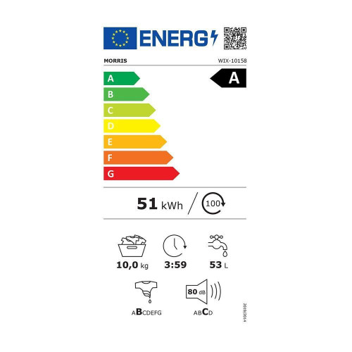 Morris WIX-10158 Πλυντήριο Ρούχων 10kg με Ατμό 1500 Στροφών Ασημί 