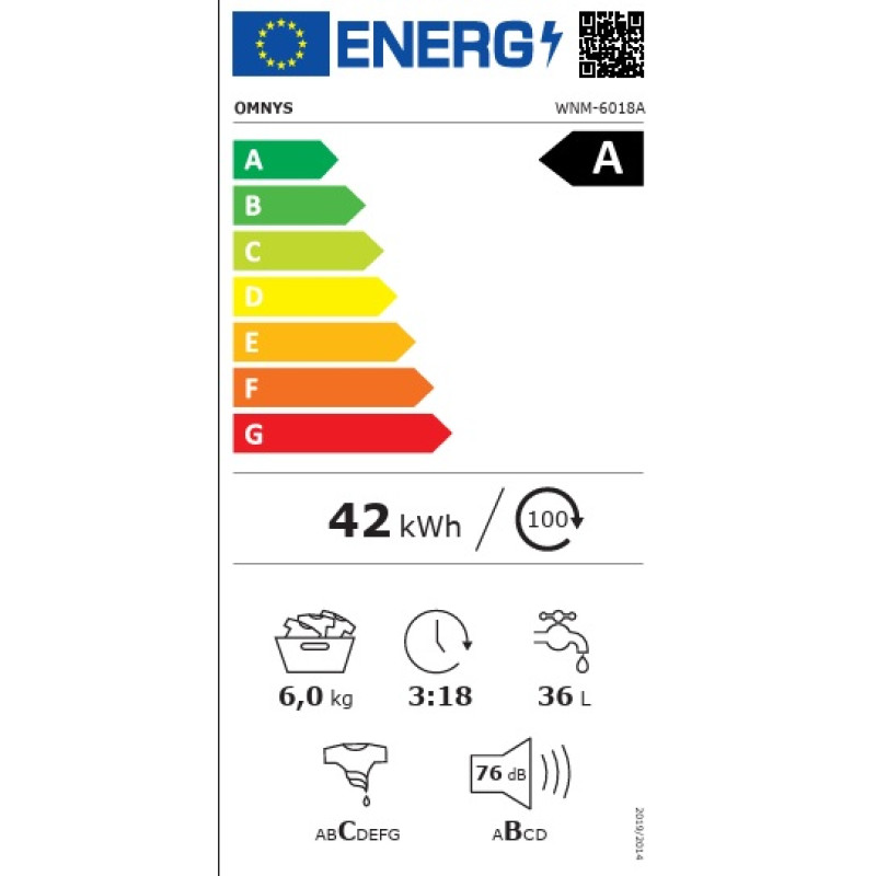 Omnys WNM-6018A Πλυντήριο Ρούχων 6kg 1000 Στροφών , Slim Design Βάθος 44cm , A ενεργειακή κλάση + 5 χρόνια Εγγύηση