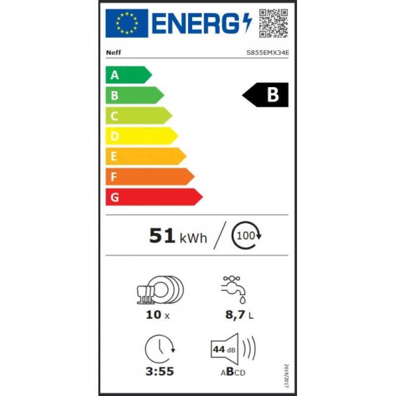 NEFF S855EMX34E ,45cm πλήρους εντοιχισμού πλυντήριο πιάτων με •	Home Connect