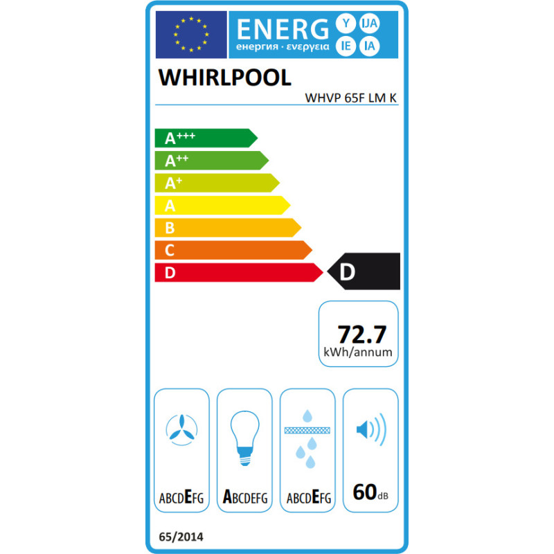 Whirlpool WHVP 65F LM K Απορροφητήρας καμινάδα 60cm Black.