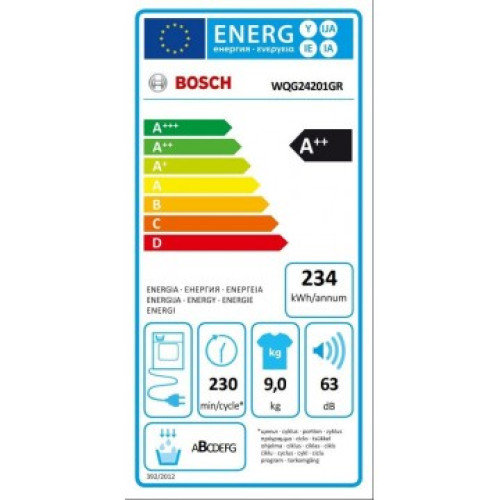 Bosch WQG24201GR Series 6 Στεγνωτήριο 9kg A++ με Αντλία Θερμότητας