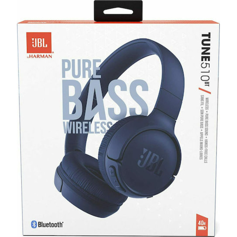 JBL Tune 510BT Ασύρματα Bluetooth On Ear Ακουστικά με 40 ώρες Λειτουργίας και Quick Charge Μπλε