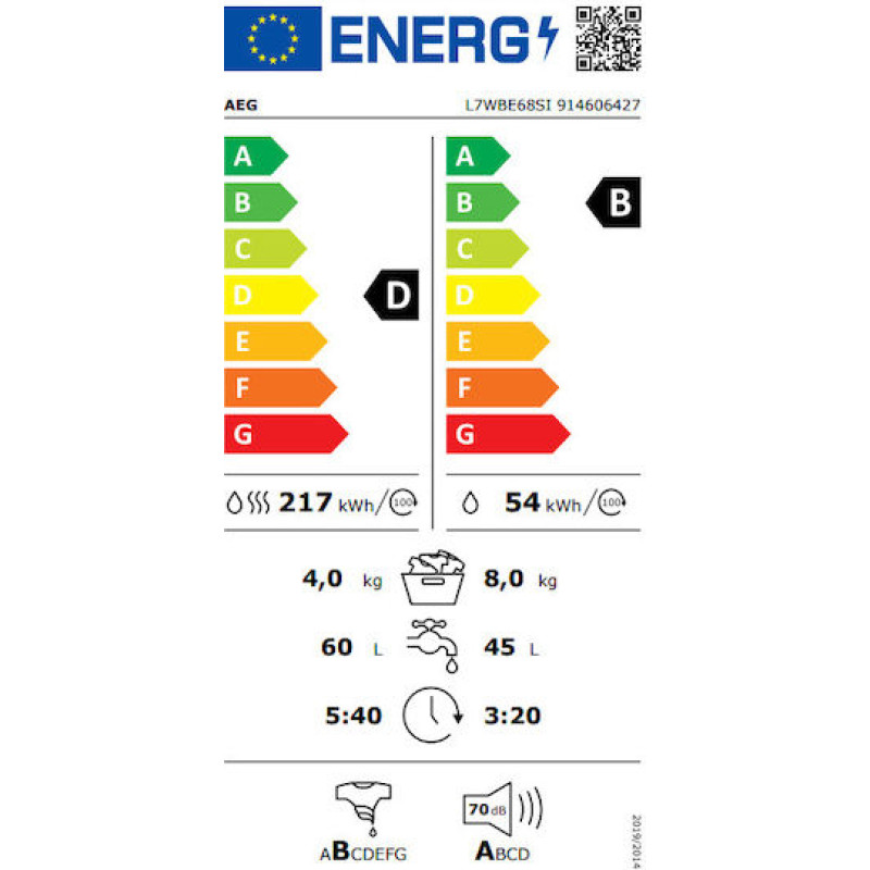 AEG L7WBE68SI Πλυντήριο-Στεγνωτήριο Ρούχων 8kg/4kg Ατμού 1600 Στροφές