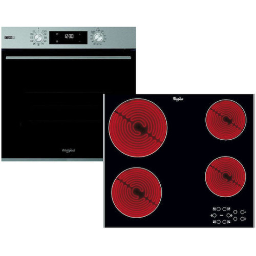 Whirlpool ΣΕΤ (OMK58RU1X + AKT8090LX) Φούρνος άνω Πάγκου 71lt με Κεραμικές Εστίες  Inox