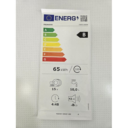 Princess  DWS15BXN Ελεύθερο Πλυντήριο Πιάτων για 15 Σερβίτσια Dual Wash Π60xY84εκ. Inox