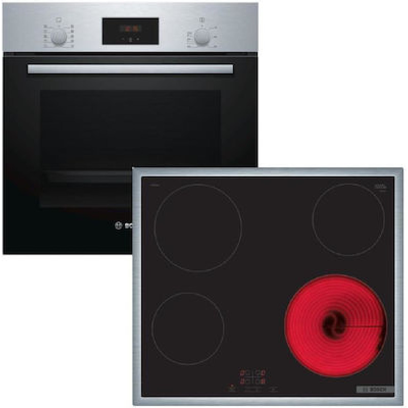 Bosch HBF154BS0 + PKE645BA2E Φούρνος άνω Πάγκου 66lt με Κεραμικές Εστίες Π60cm Inox 