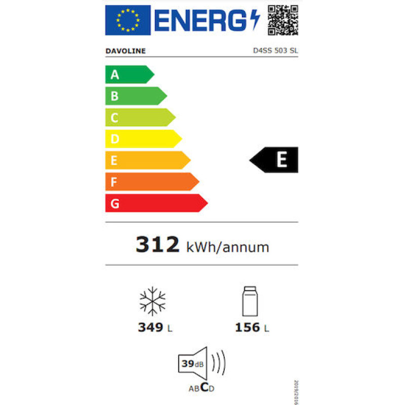 Davoline D4SS 503 SL Ψυγείο Ντουλάπα 503lt NoFrost Υ190.2xΠ91xΒ59.7εκ. Γκρι 