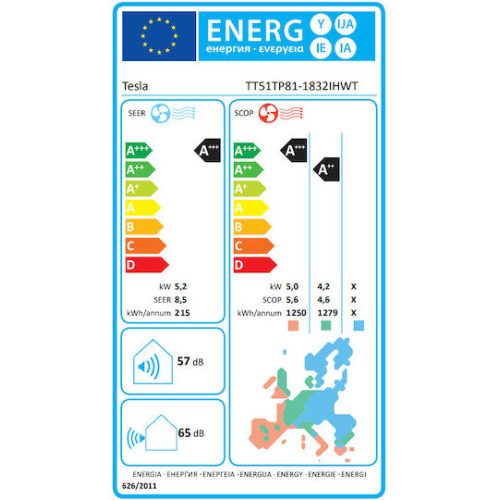Tesla TT51TP81-1832IHWT Advance Κλιματιστικό Inverter 18000 BTU A+++/A++ με Ιονιστή και WiFi