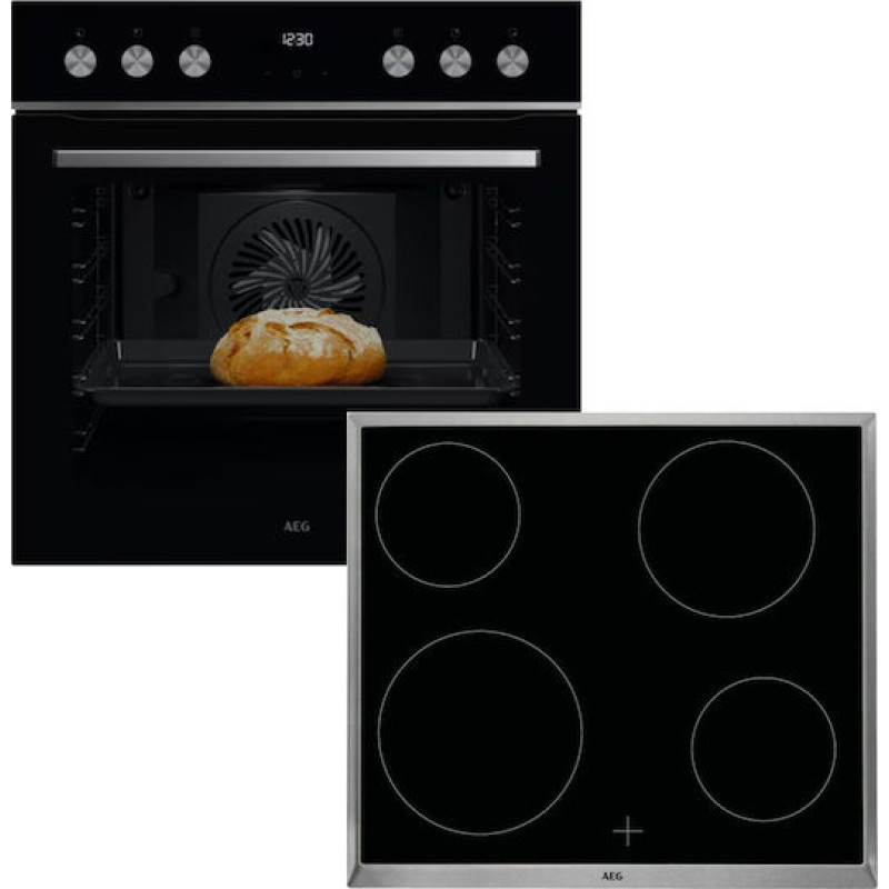 AEG OA5AE20AB + HE604000XB Set Φούρνος κάτω Πάγκου 71lt με Κεραμικές Εστίες Π59.4εκ. Μαύρος