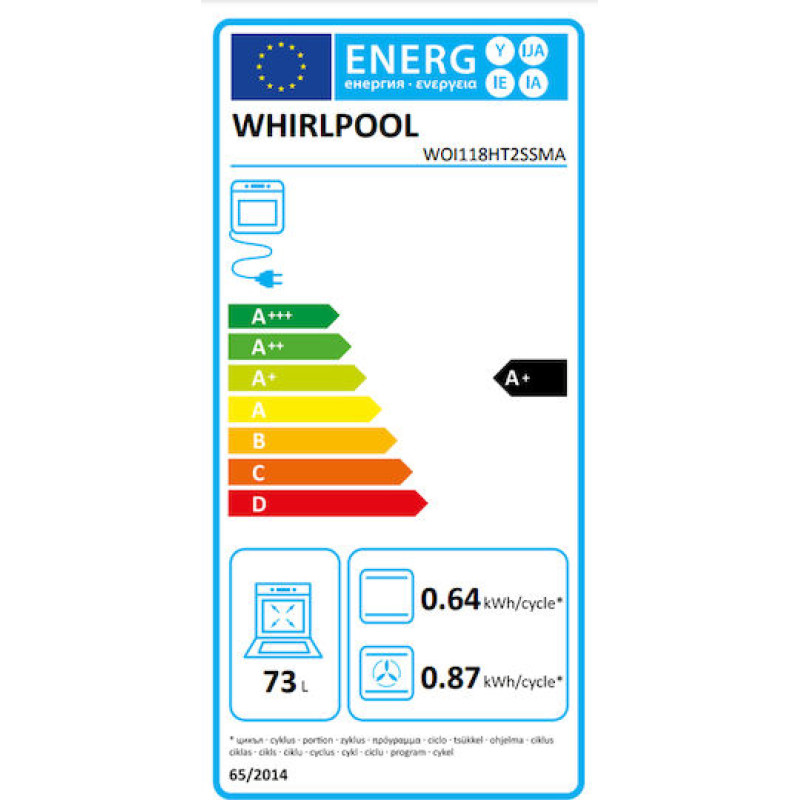Whirlpool WOI118HT2SSMA Φούρνος άνω Πάγκου 73lt Γκρι