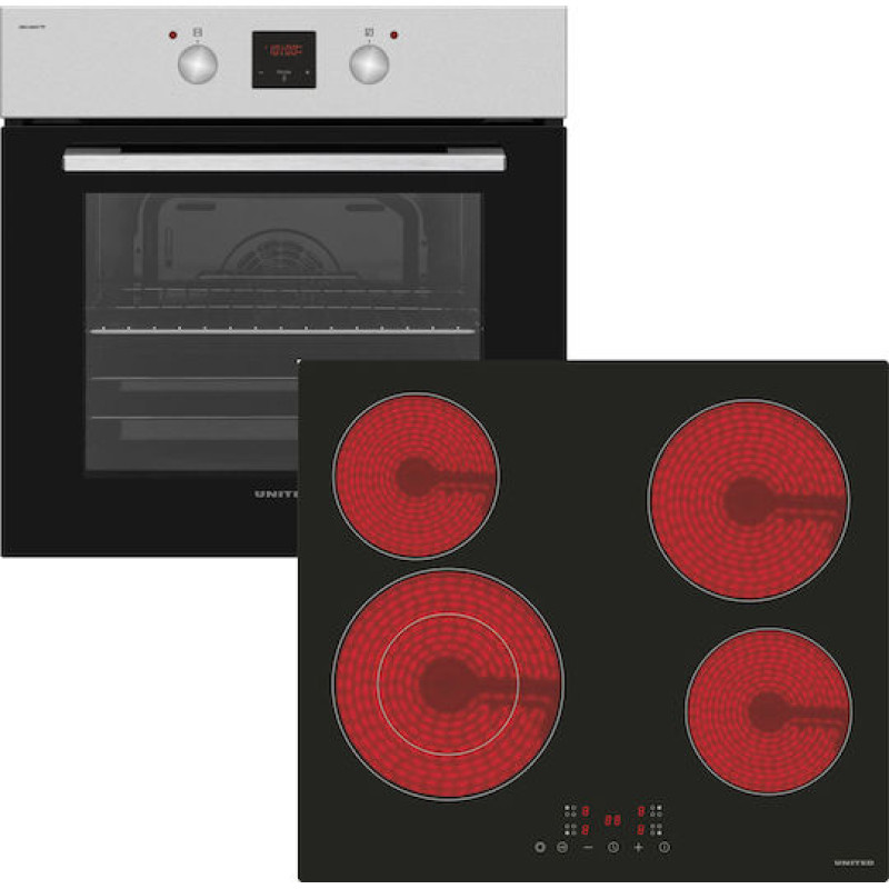 United Set UBO-68657TP + UBH-60464 Φούρνος άνω Πάγκου 69lt με Κεραμικές Εστίες Π59.5εκ. Inox
