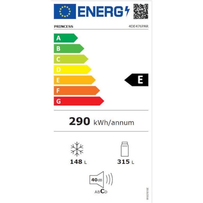 Princess 4DE476PAR Ψυγειοκαταψύκτης 463lt Total NoFrost Υ192xΠ83.5xΒ60εκ. Inox 
