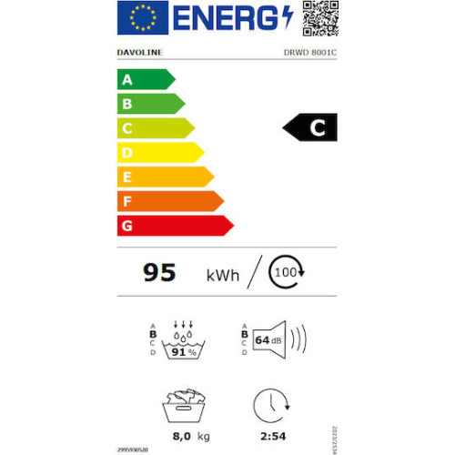 Davoline DRWD 8001C Στεγνωτήριο 8kg με Αντλία Θερμότητας