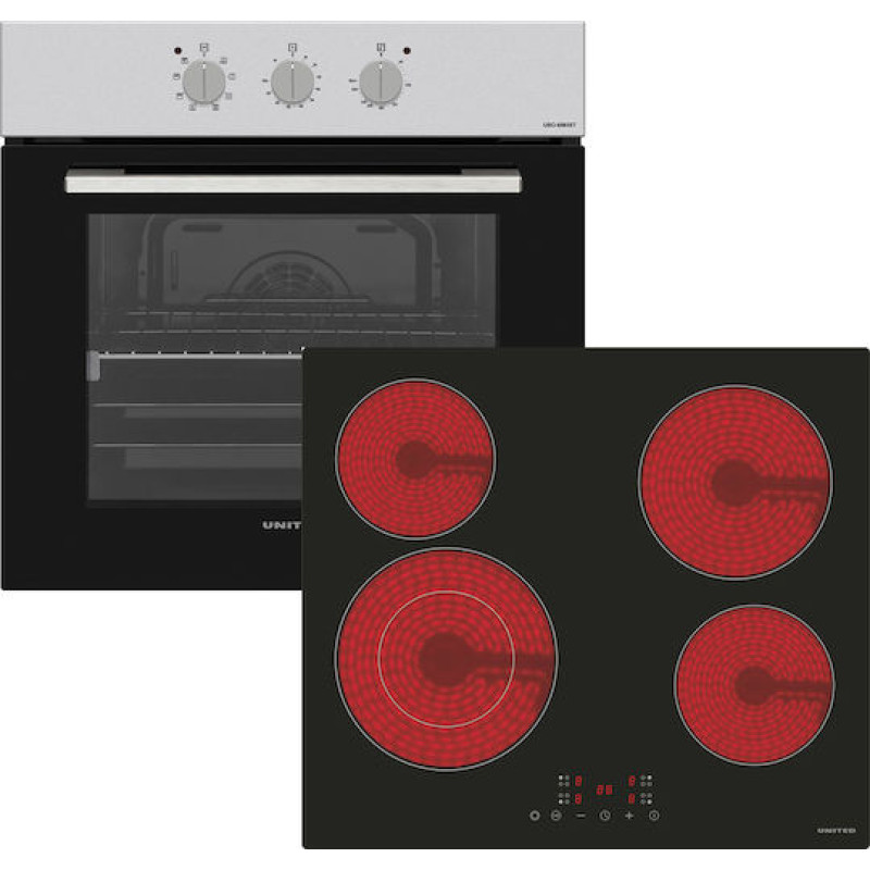 United Σετ UBO-68655T + UBH-60464 Φούρνος άνω Πάγκου 69lt με Κεραμικές Εστίες Π59.5εκ. Inox 