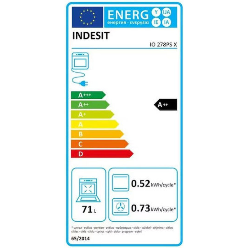 Indesit IO 278PS X Φούρνος άνω Πάγκου 71lt . Inox