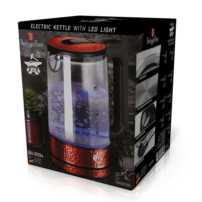 Γυάλινος βραστήρας νερού με LED 1.7L 2200W Max Berlinger Haus BH-9094