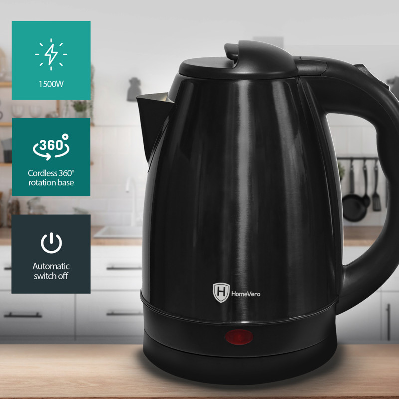 Ανοξείδωτος Βραστήρας Nερού 1.7L 1500W Μαύρο HomeVero HV-BSSK1.7